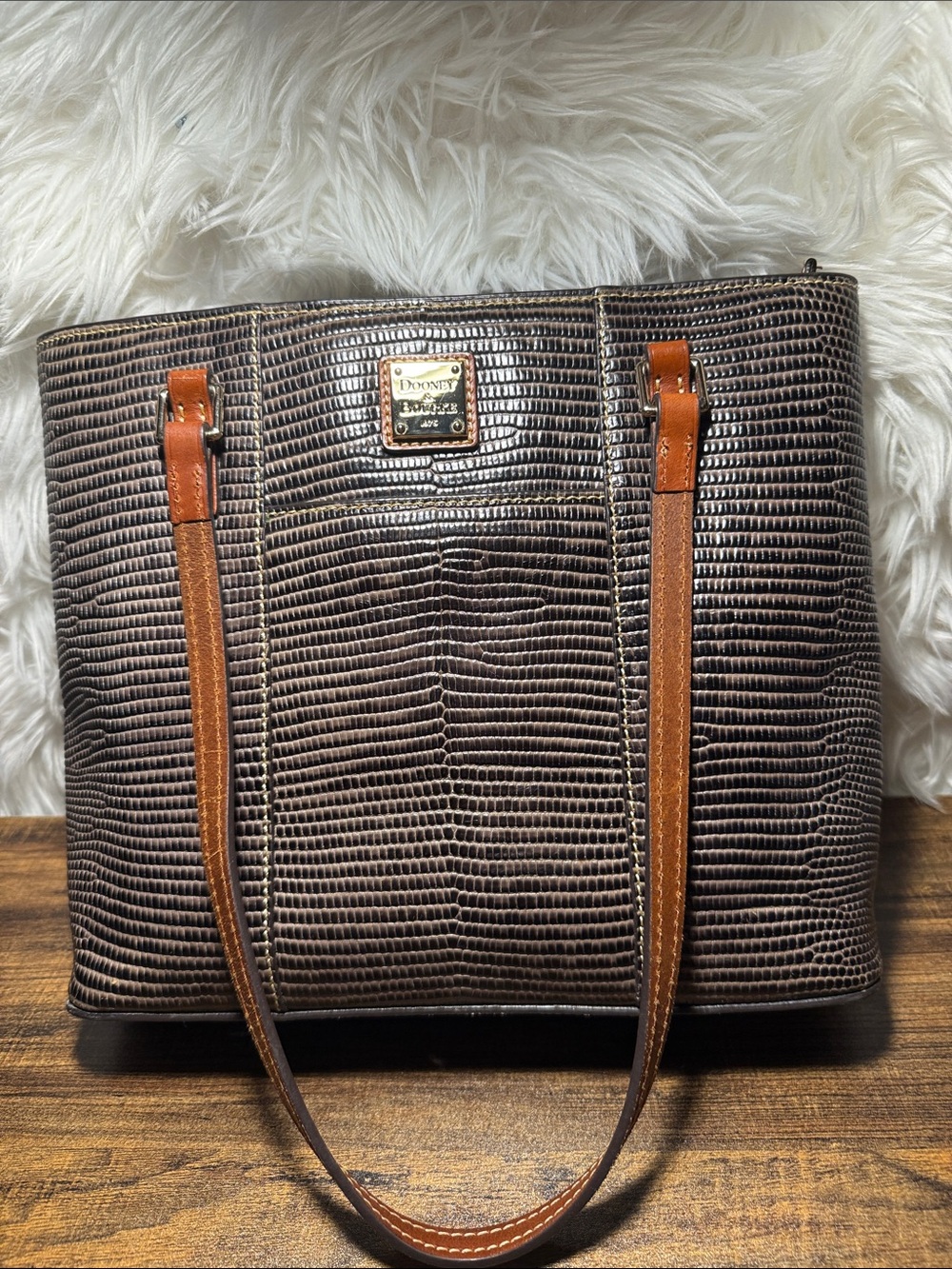 Dooney & Bourke Brown Tote with Tan Straps